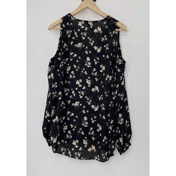 Lauren Ralph Lauren Chalsie Black Floral Print Blouse Cold Shoulder Top Size PL - Picture 4 of 14